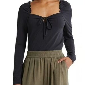 Melrose and Market Black Long Sleeve Top with Tie Size: XS